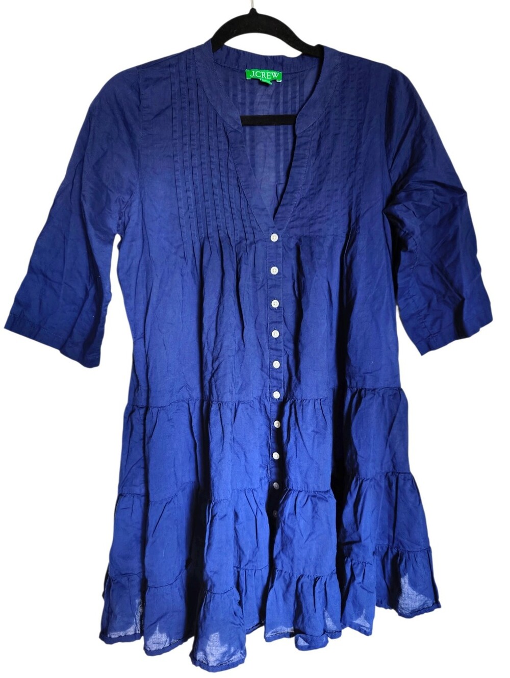 J. Crew Royal Blue Button-Front Tiered Tunic Dress Size Small